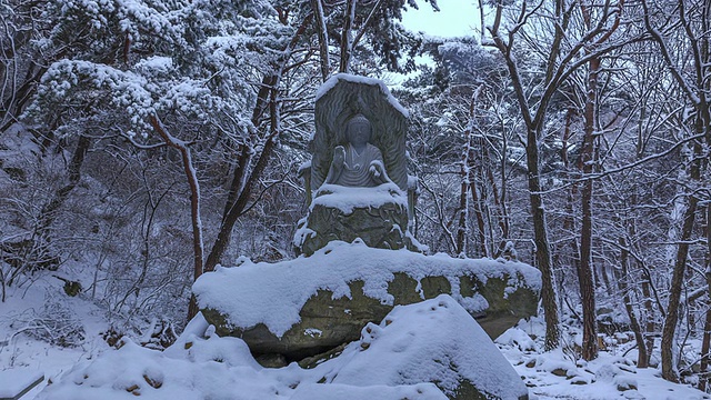 须德阁寺三yeonseokbul(叶山花全里石佛复制品)雪景视频素材