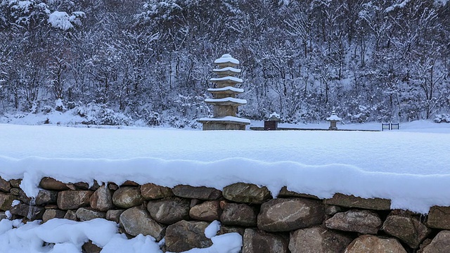 宝原寺遗址(韩国历史遗址316)宝原寺娇昌石塔雪景视频素材