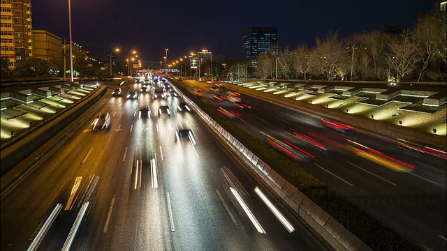 时间流逝——城市公路夜间交通视频素材