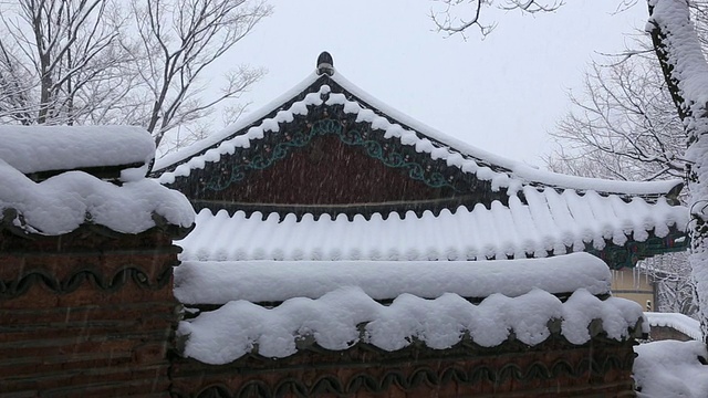 苏代克萨神庙屋顶瓦上的雪景视频素材