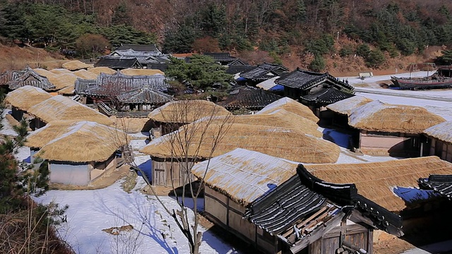 拍摄于南阳居工作室综合体的民俗村，草屋和瓦屋视频素材