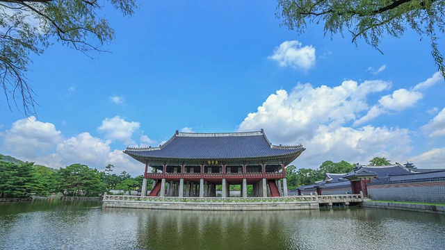 摄于京畿道馆(韩国国宝224)和景福宫的池塘视频素材