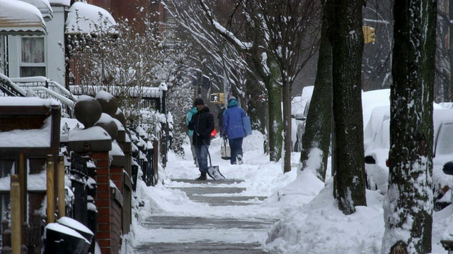 下雪天在公园坡布鲁克林。视频素材