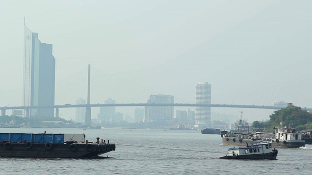 泰国湄南河的城市景观和河景视频素材