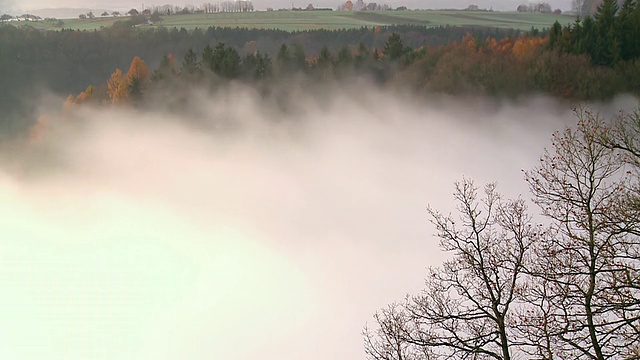 德国Saarland Saar / Mettlach河上Saarschleife的雾移动照片视频素材