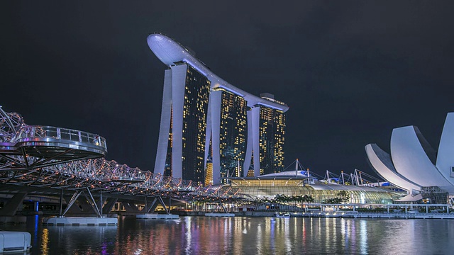 滨海湾金沙和夜晚的河流/新加坡视频素材