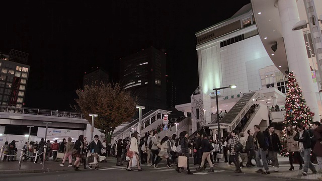 WS T/L Cityscape，新宿车站广场夜间/新宿，东京，日本视频素材