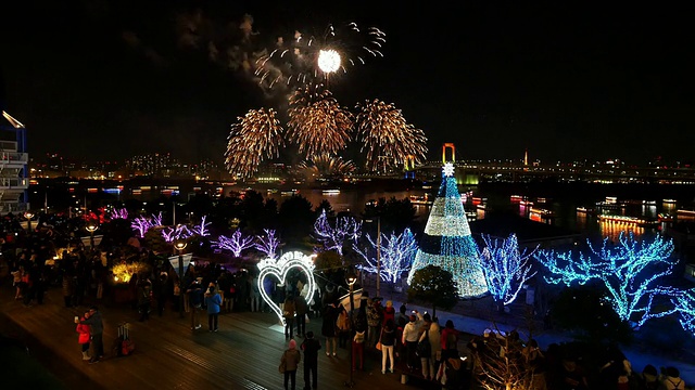 东京台场彩虹烟花视频素材