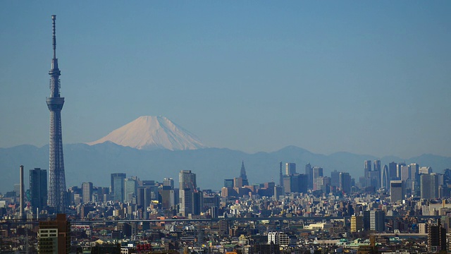 东京天空树，新宿大厦和富士M视频素材