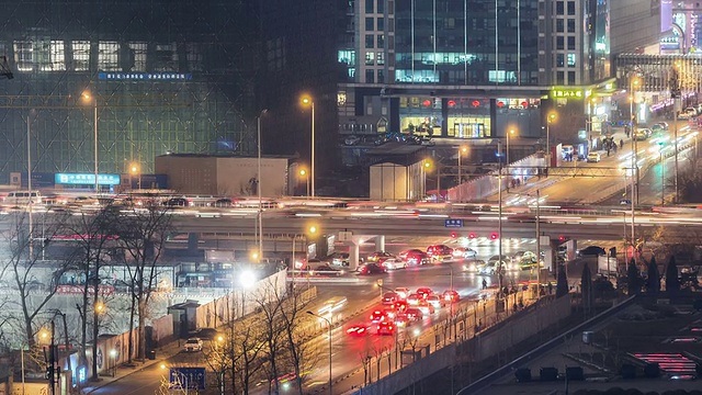 T/L MS HA ZO City Traffic at Night /北京，中国视频素材