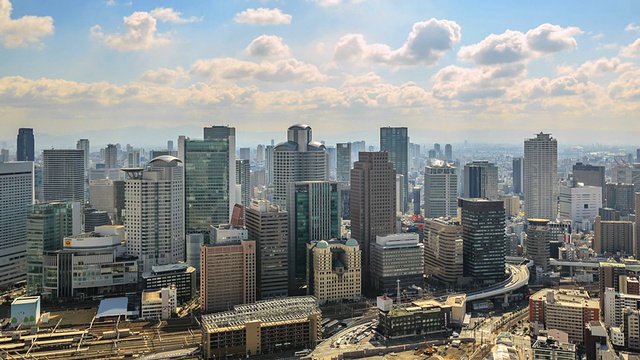 高清时光流逝:日本大阪城市天际线视频素材