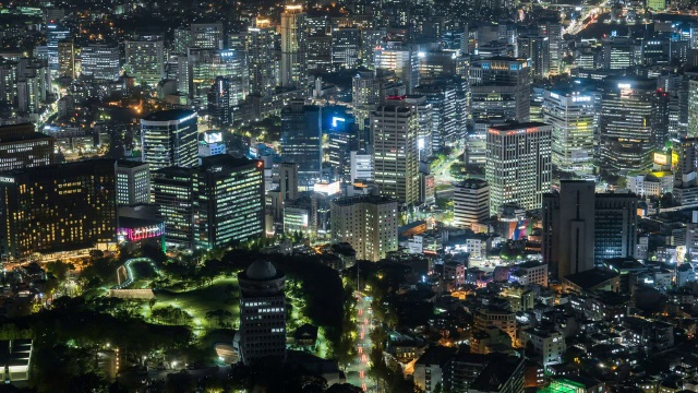 从南山望去，钟no -gu地区的夜景视频素材