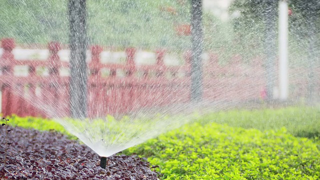 sprinkler在白天给公园草坪浇水视频素材