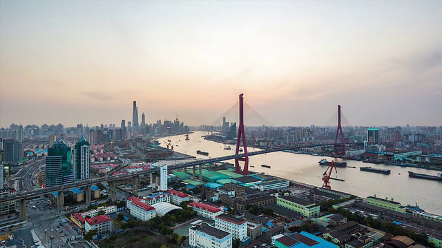 T/L WS HA杨浦大桥日夜过渡/上海，中国视频素材