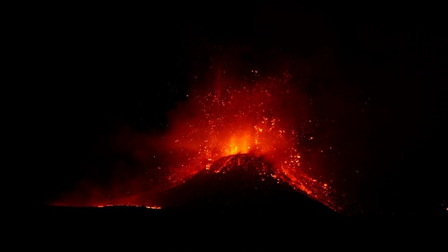 意大利埃特纳火山喷发时的熔岩喷泉视频素材