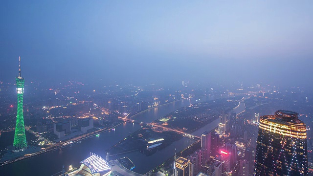 东塔T/L WS日夜景/广州，中国视频素材