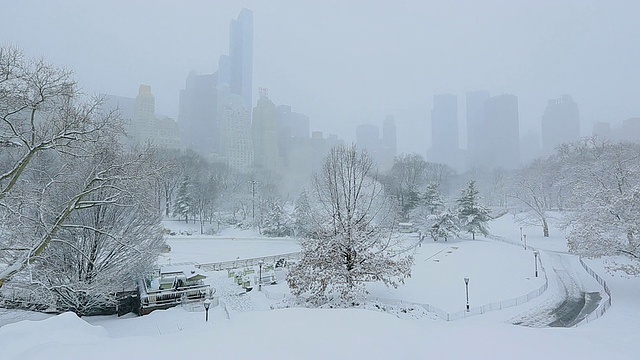 镜头捕捉到了中央公园雪地上的溜冰通道。镜头捕捉到了中央公园雪地上的溜冰通道。视频素材