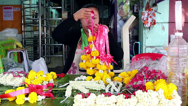 泰国加兰宗教献花市场视频素材