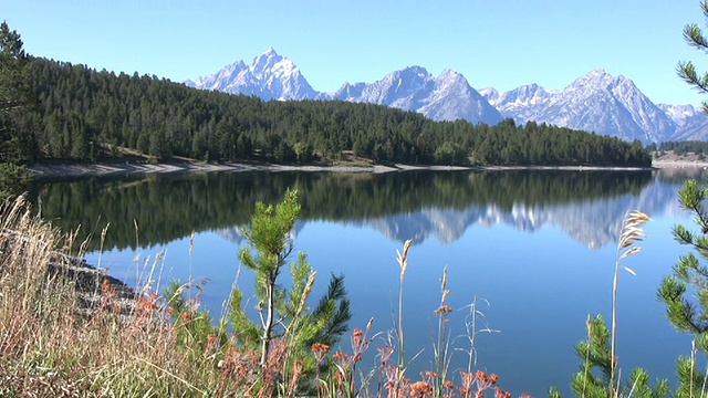 平静的水面映出大提顿山脉视频素材