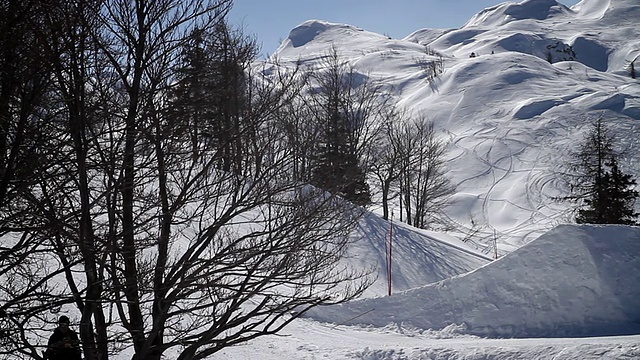 滑雪者在雪场中跳跃视频素材