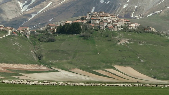 在Castelluccio di Norcia的山脉景观的淘金视频素材