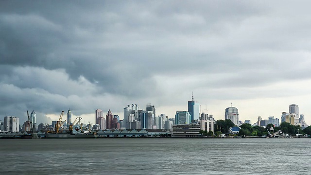 城市景观与黑色的雨云视频素材