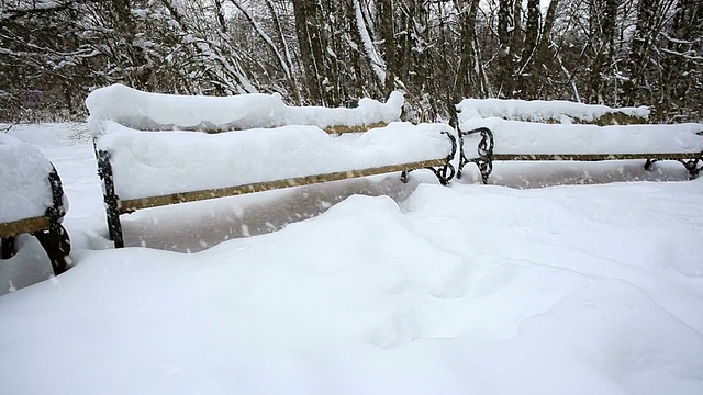 公园长椅上有雪;高清多莉视频素材