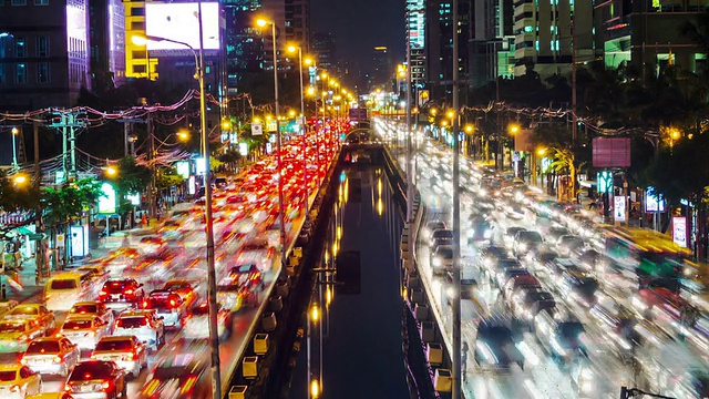 曼谷夜景交通的时间流逝视频素材