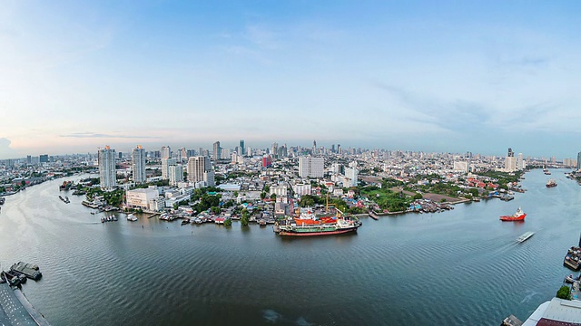 曼谷天际线河景，时光流逝视频素材