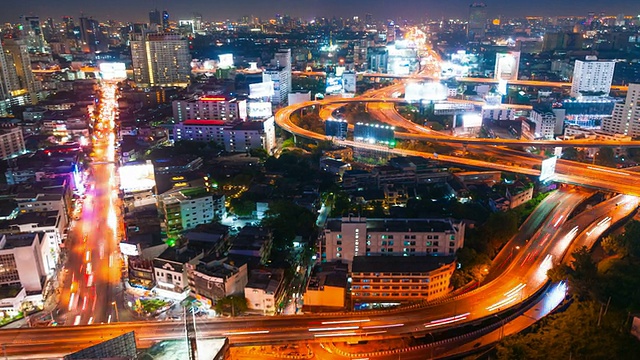 夜间城市景观全景。间隔拍摄视频素材