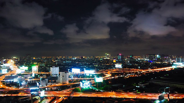 夜间城市景观全景。间隔拍摄视频素材