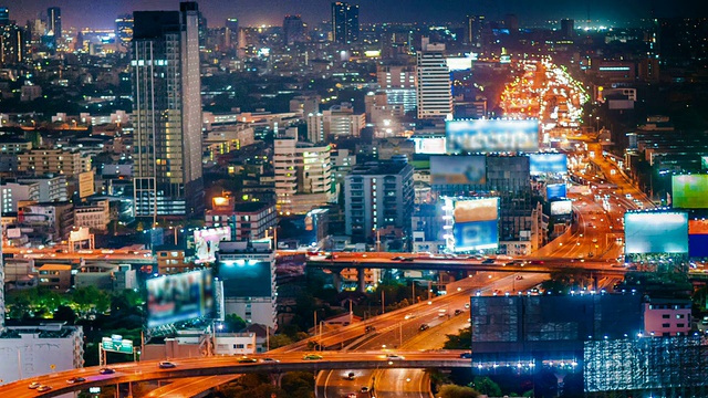 夜间城市景观全景。间隔拍摄视频素材