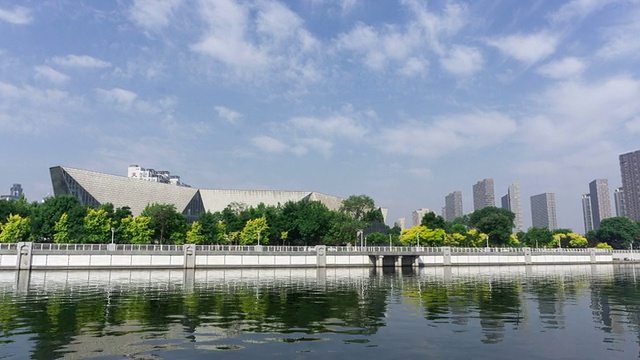 天际线和天津河边的现代建筑，时光流逝。视频素材