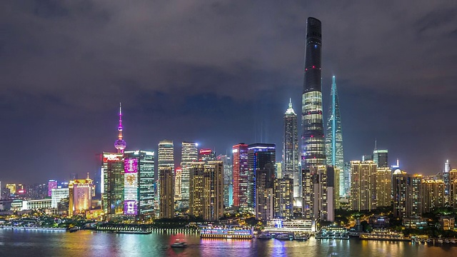 T/L WS HA ZO Shanghai Skyline at Night /上海，中国视频素材