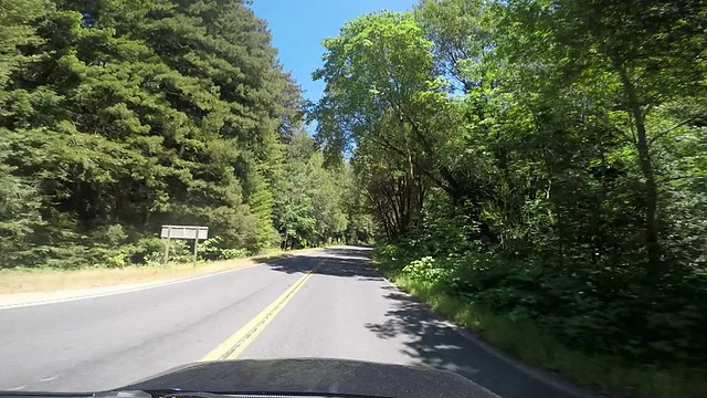 加州北部沿海地区的一条乡村公路，有太平洋和红杉树。视频素材