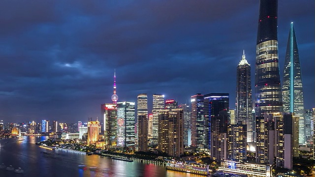 T/L WS HA PAN Shanghai Skyline Day to Night Transition /上海，中国视频素材