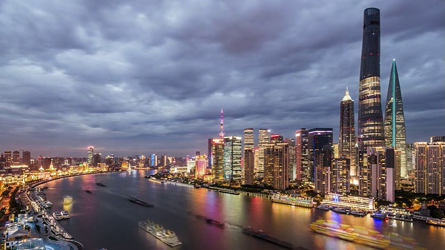 T/L WS HA Shanghai Skyline Day to Night Transition /上海，中国视频素材