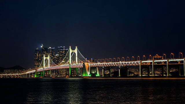 WS T/广安大桥(热门旅游景点)在釜山夜间/釜山，庆尚南道，韩国视频素材