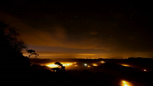 在玉正湖(著名的摄影师的地方)的山脉和云海的夜景/ Imsil，全拉uk do，韩国视频素材