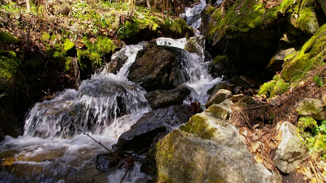 SLO MO峡谷，一条小溪穿过它视频素材