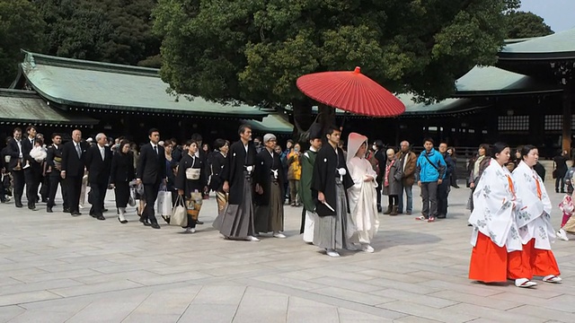 日本东京明治神社的婚礼队伍视频素材