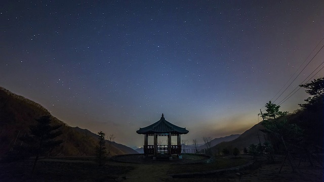 观景韩国传统建筑(露台)和星空中的银河视频素材