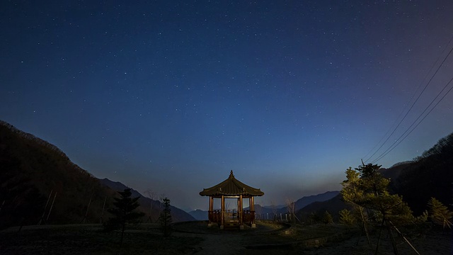 观景韩国传统建筑(露台)和星空中的银河视频素材