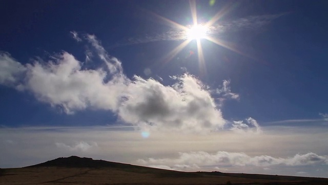 云层，太阳和飞机时间流逝-达特穆尔国家公园，英国视频素材