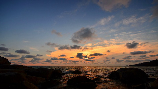 延时:海滩在日落与美丽的云景视频素材