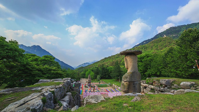 三reukdaewonji(韩国历史古迹)的立石像和五层石塔(韩国珍宝)视频素材