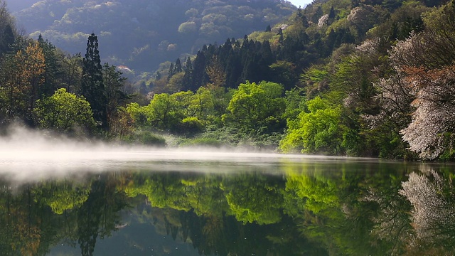 湿雾在色扬基湖(火星水库)上空移动视频素材