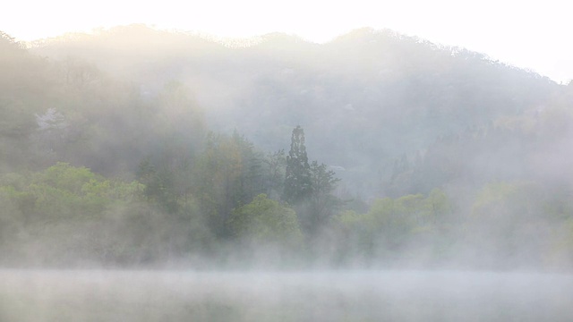 湿雾在色扬基湖(火星水库)上空移动视频素材