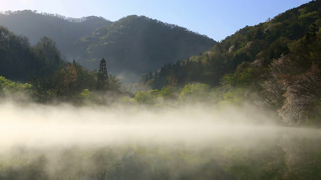 湿雾在色扬基湖(火星水库)上空移动视频素材