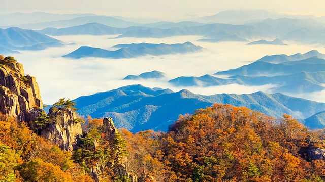 WS T/L从韩国全拉浦道万州大敦山山顶看到的秋天和云海视频素材